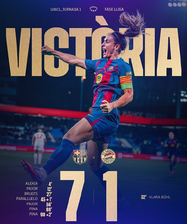 巴塞罗那女足7-1拜仁慕尼黑女足