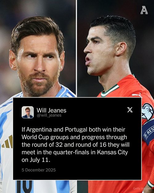 阿根廷葡萄牙若小组头名出线，<a href=/player/zuqiuxiangguan/119.html target=_blank class=infotextkey>梅西</a>C罗1/4决赛将提前相遇